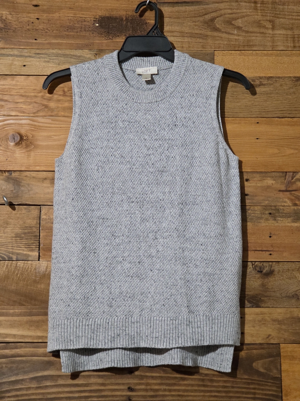 LOFT 100% Cotton Women's M Gray Sweater Vest Textured Knit Preppy 90s Classic